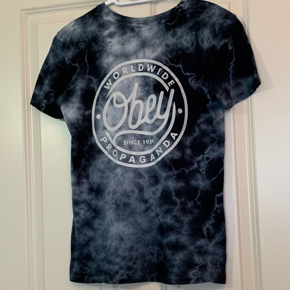 OBEY Midnight Blue Marbled Logo Tee Shirt
